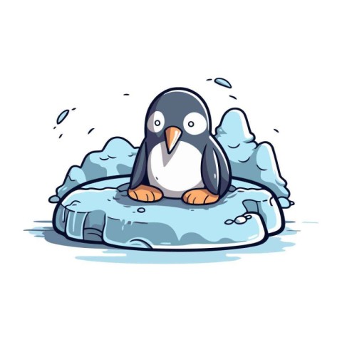 Cute penguin sitting on an ice floe. Vector illustration.