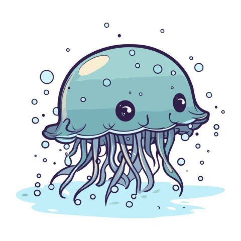 Illustration of a cute cartoon jellyfish swimming in the water.