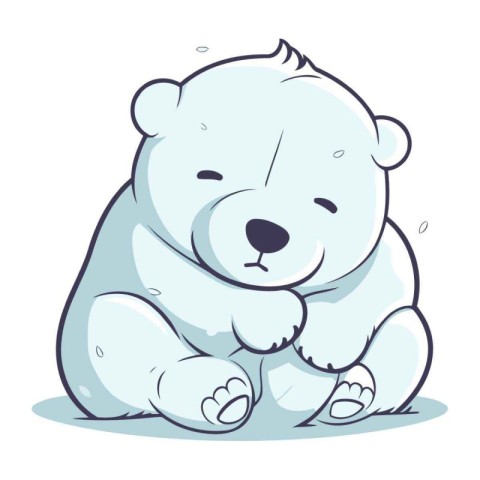 Illustration of a Cute Cartoon Polar Bear Sitting on the Floor