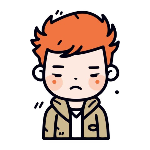 Illustration of a redhead boy feeling sad. vector illustration.