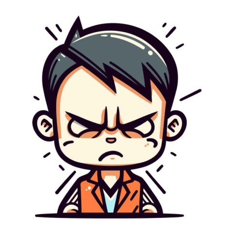 Angry cartoon boy. Vector illustration. Isolated on white backgr