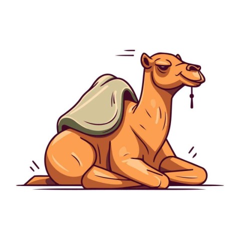 Camel sitting on the ground. Vector illustration in cartoon styl