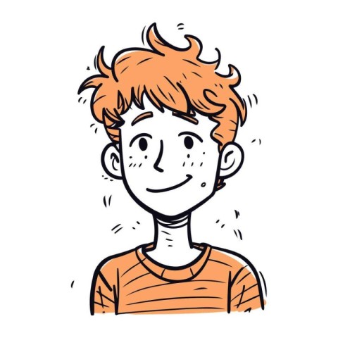 Vector illustration of a boy with red hair and orange t shirt