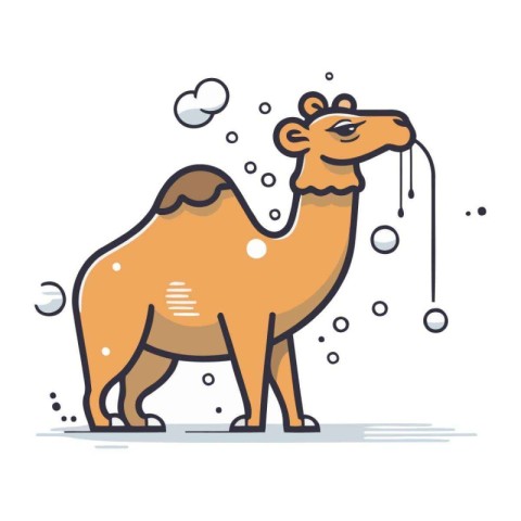 Camel with shower and bubbles. Vector illustration in line style