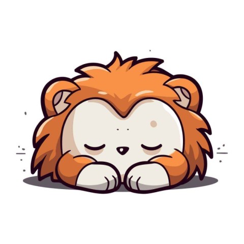 Cute little lion sleeping. Vector illustration on a white backgr