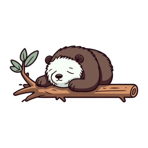 Panda sleeping on a tree. Cute cartoon animal. Vector illustrati