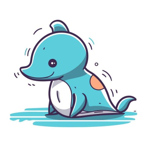 Cute cartoon dolphin. Vector illustration. Isolated on white bac