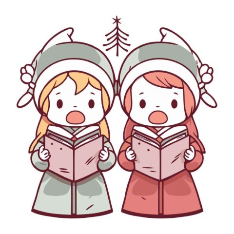 Cute Santa Claus and Snow Maiden Reading a Book. Vector illustra