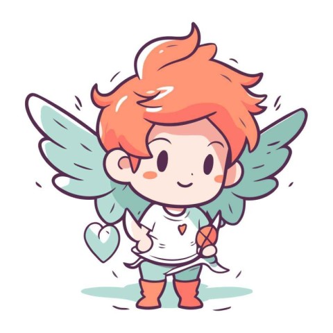 Cute little cupid with wings and heart. Vector illustration.