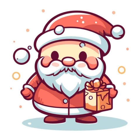 Santa Claus with a gift in his hands. Christmas vector illustrat