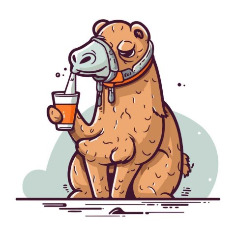 Camel with a glass of juice. Vector illustration in cartoon styl