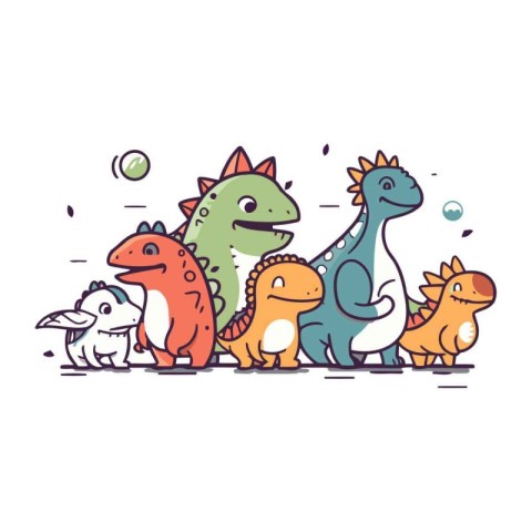 Cute dinosaurs set. Vector illustration in doodle style.