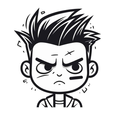 Angry boy. Vector illustration in black and white style isolated