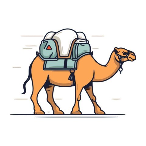 Camel with astronaut helmet and spacesuit. Vector illustration i