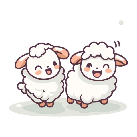 Cute cartoon sheep. Vector illustration of two funny sheeps.