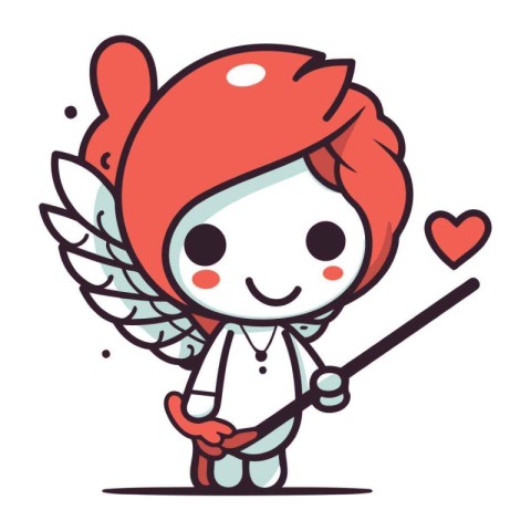 Cute cupid with bow and arrow. Vector illustration in doodle sty