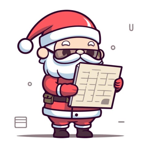 Santa Claus holding a newspaper. Vector illustration. Cute carto