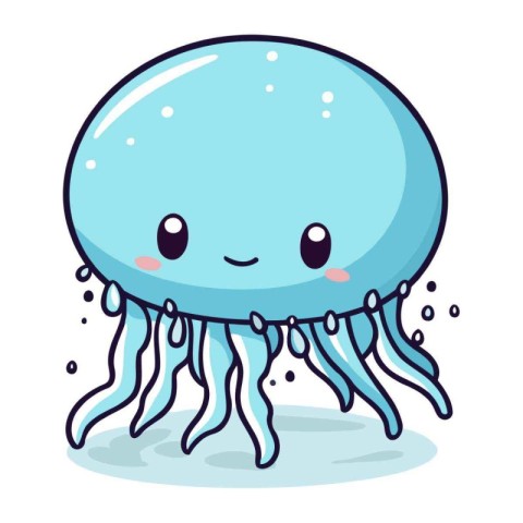 Cute cartoon jellyfish. Vector illustration isolated on white ba