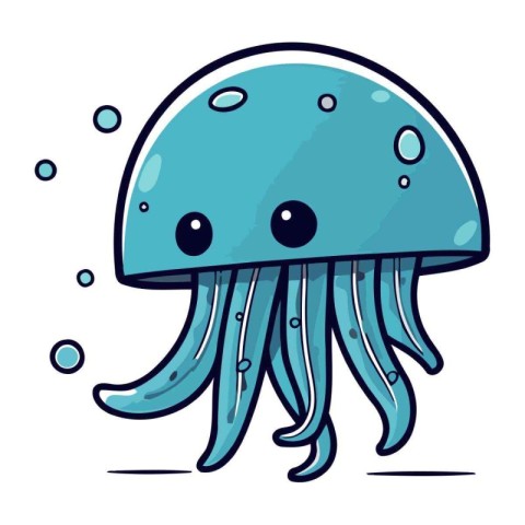 Cute cartoon jellyfish. Vector illustration on a white backgroun