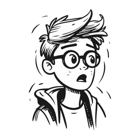 Angry young man in glasses. Hand drawn vector illustration in sk