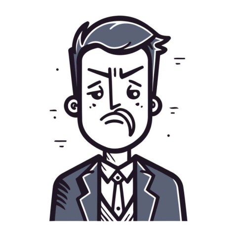 Angry businessman in suit. Vector illustration in line art style