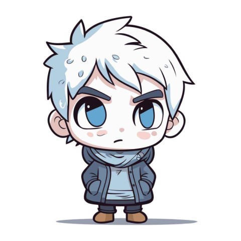 Cute boy with blue eyes wearing winter clothes. Vector illustrat