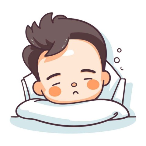 Illustration of a Sleepy Baby Boy Sleeping in the Bed.