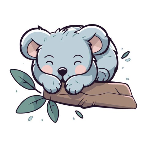 Cute cartoon koala sleeping on a branch. Vector illustration.