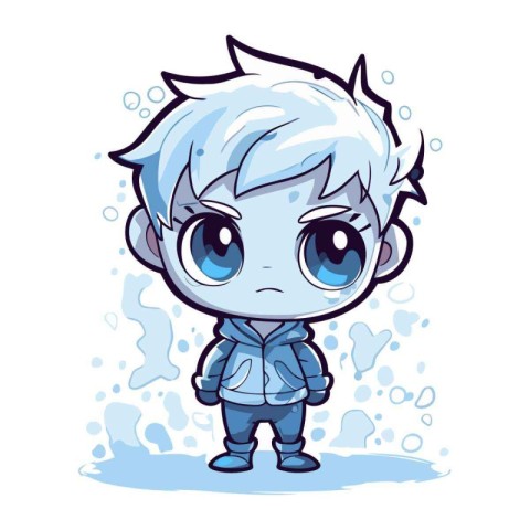 Cute cartoon boy with blue eyes. Vector illustration on a white