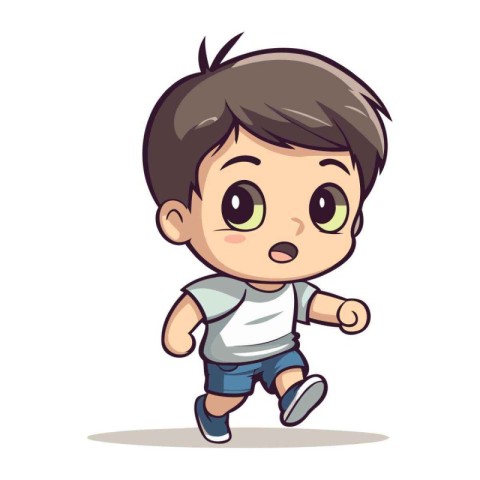 Cute little boy running and smiling. Vector illustration in cart