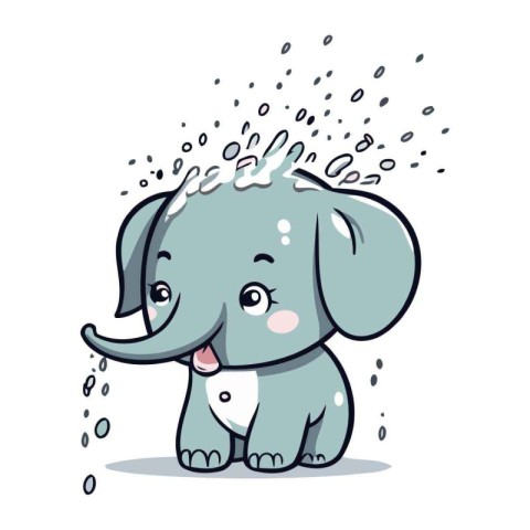 Cute cartoon elephant with a splash of water. Vector illustratio