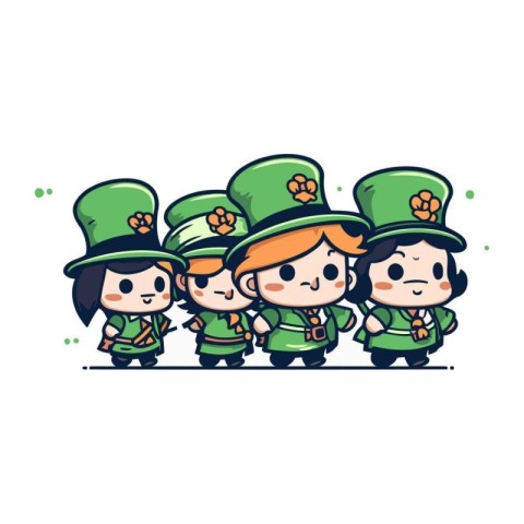 Leprechaun boys and girls cartoon character vector illustration.