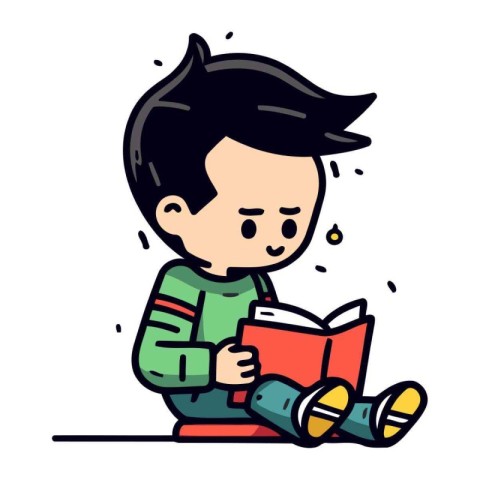 Boy reading a book. Vector illustration in doodle style.