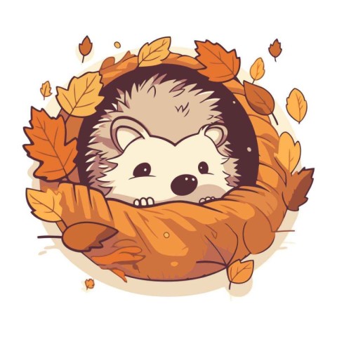 Hedgehog in a wreath of autumn leaves. Vector illustration.