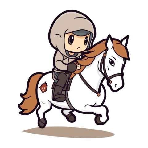 Knight riding a white horse on white background. Vector cartoon