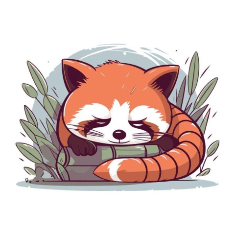 Cute red panda sitting on a book. Vector illustration.