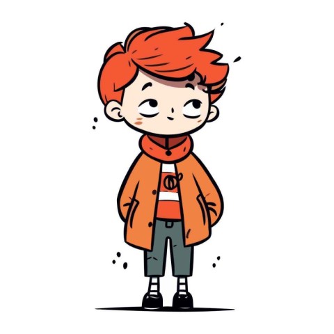 Cute Red Haired Boy Cartoon Character in Warm Clothes Vector Ill