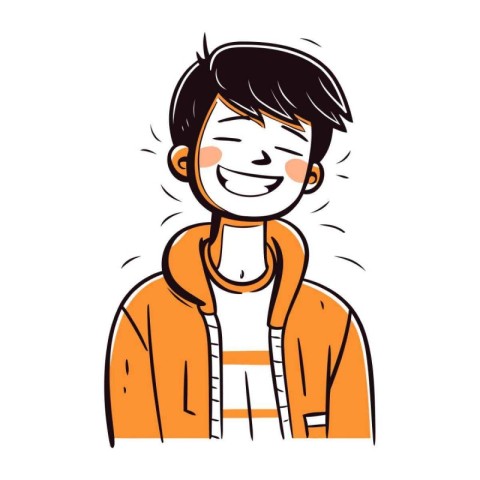 Vector illustration of a smiling young man in an orange hoodie.