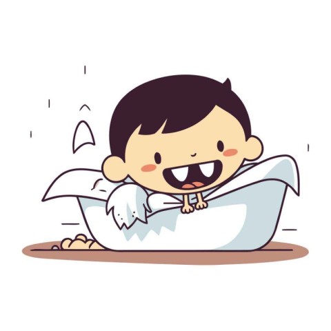 Cute little boy taking a bath. Vector illustration in cartoon st