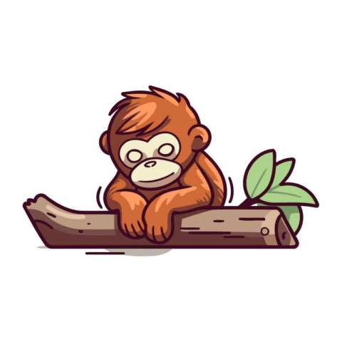 Orangutan cartoon character sitting on a log. Vector illustratio