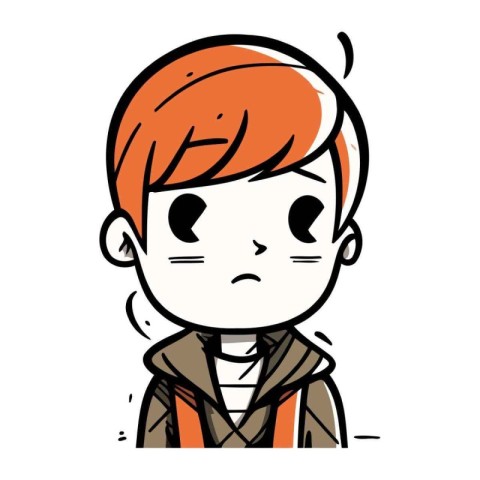 Cute cartoon boy with sad expression. Vector clip art illustrati