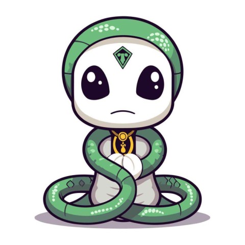 Sad snake character cartoon style vector illustration. Isolated