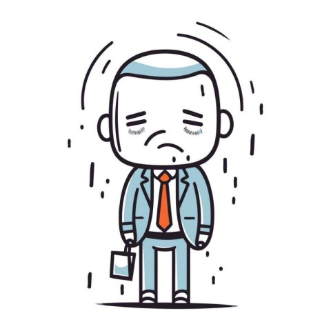 Sad businessman with briefcase. Vector illustration in doodle st