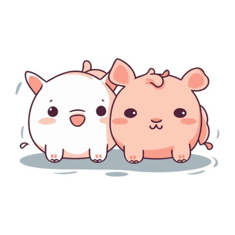 Cute pig and piggy cartoon vector illustration on white backgrou