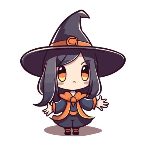 Witch girl character isolated on white background. Halloween vec