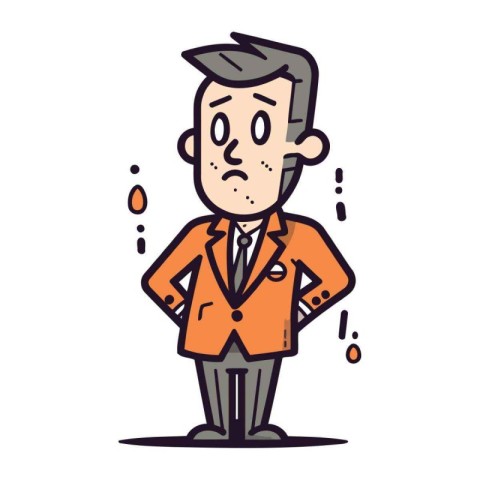 Vector illustration of a man in a suit with a stomach ache