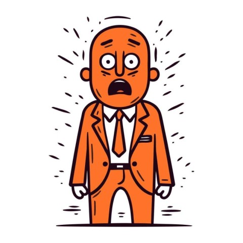 Angry senior man in suit. Vector illustration in doodle style