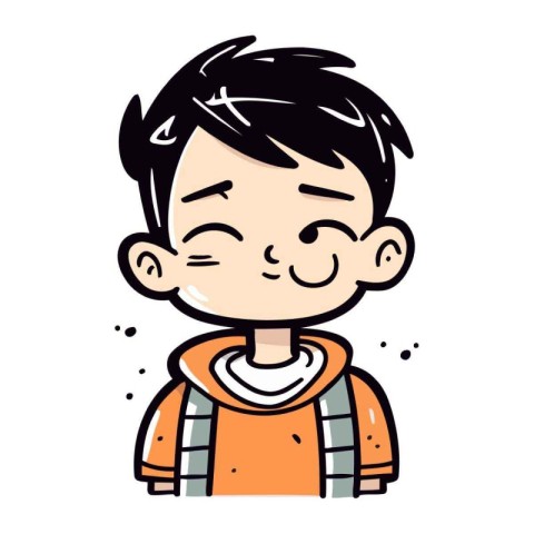 Cute cartoon boy with funny expression. Vector illustration on w