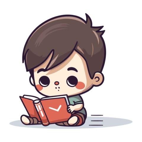 Cute little boy reading book. Vector illustration in cartoon sty