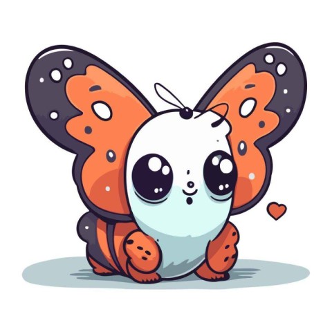 Cute cartoon butterfly with heart. Vector illustration isolated